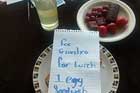 Our daughter went to the beach for a few hours and left Grandma with a meal.